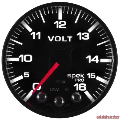 AutoMeter GAUGE; VOLTMETER; 2 1/16in.; 16V; STEPPER MOTOR W/PEAK/WARN; BLK/BLK; SPEK-PRO - P344328
