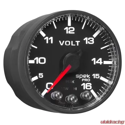 AutoMeter GAUGE; VOLTMETER; 2 1/16in.; 16V; STEPPER MOTOR W/PEAK/WARN; BLK/BLK; SPEK-PRO - P344328