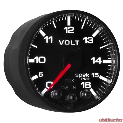 AutoMeter GAUGE; VOLTMETER; 2 1/16in.; 16V; STEPPER MOTOR W/PEAK/WARN; BLK/BLK; SPEK-PRO - P344328