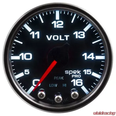 AutoMeter GAUGE; VOLTMETER; 2 1/16in.; 16V; STEPPER MOTOR W/PEAK/WARN; BLK/SMOKE/BLK; SPEK - P34452