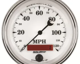 AutoMeter GAUGE; SPEEDOMETER; 3 3/8in.; 120MPH; ELEC. PROG. W/LCD ODO; OLD TYME WHT II