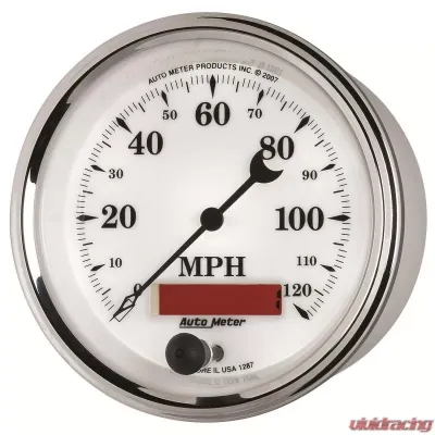 AutoMeter GAUGE; SPEEDOMETER; 3 3/8in.; 120MPH; ELEC. PROG. W/LCD ODO; OLD TYME WHT II - 1287