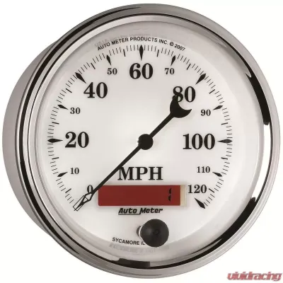 AutoMeter GAUGE; SPEEDOMETER; 3 3/8in.; 120MPH; ELEC. PROG. W/LCD ODO; OLD TYME WHT II - 1287