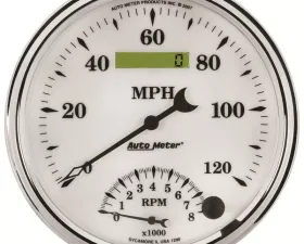 AutoMeter GAUGE; TACH/SPEEDO; 5in.; 120MPH/8K RPM; ELEC. PROGRAM; OLD TYME WHITE II