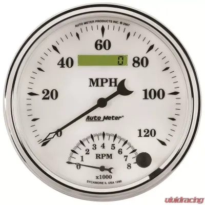 AutoMeter GAUGE; TACH/SPEEDO; 5in.; 120MPH/8K RPM; ELEC. PROGRAM; OLD TYME WHITE II - 1290