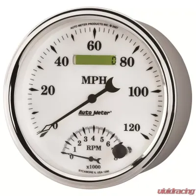 AutoMeter GAUGE; TACH/SPEEDO; 5in.; 120MPH/8K RPM; ELEC. PROGRAM; OLD TYME WHITE II - 1290