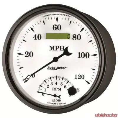 AutoMeter GAUGE; TACH/SPEEDO; 5in.; 120MPH/8K RPM; ELEC. PROGRAM; OLD TYME WHITE II - 1290