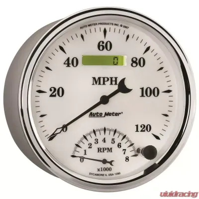 AutoMeter GAUGE; TACH/SPEEDO; 5in.; 120MPH/8K RPM; ELEC. PROGRAM; OLD TYME WHITE II - 1290