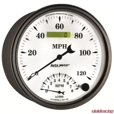 AutoMeter GAUGE; TACH/SPEEDO; 5in.; 120MPH/8K RPM; ELEC. PROGRAM; OLD TYME WHITE II - 1290