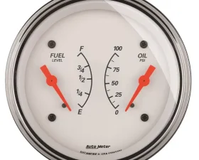 AutoMeter GAUGE; DUAL; FUEL/OILP; 3 3/8in.; 240OE-33OF/100PSI; ELEC; ARCTIC WHITE