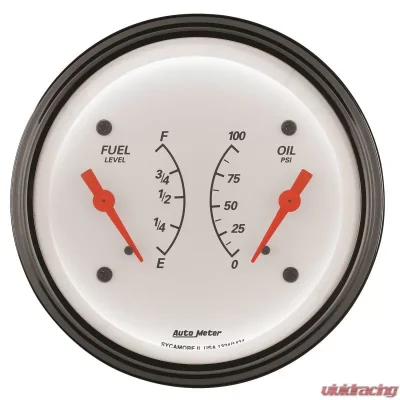 AutoMeter GAUGE; DUAL; FUEL/OILP; 3 3/8in.; 240OE-33OF/100PSI; ELEC; ARCTIC WHITE - 1313