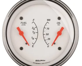 AutoMeter GAUGE; DUAL; FUEL/OILP; 3 3/8in.; 0OE-90OF/100PSI; ELEC; ARCTIC WHITE