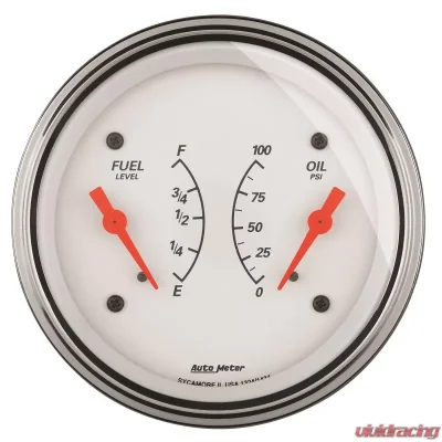 AutoMeter GAUGE; DUAL; FUEL/OILP; 3 3/8in.; 0OE-90OF/100PSI; ELEC; ARCTIC WHITE - 1324