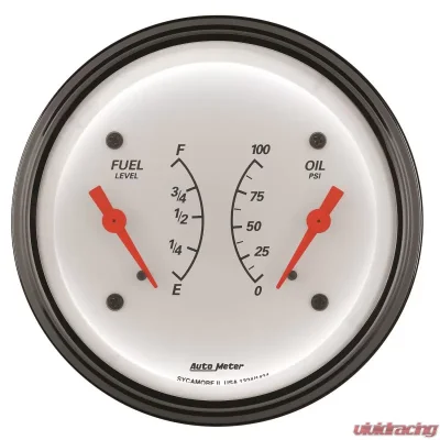 AutoMeter GAUGE; DUAL; FUEL/OILP; 3 3/8in.; 0OE-90OF/100PSI; ELEC; ARCTIC WHITE - 1324