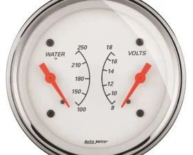 AutoMeter GAUGE; DUAL; WTMP/VOLT; 3 3/8in.; 250deg.F/18V; ELEC; ARCTIC WHITE