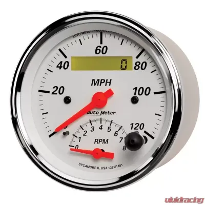 AutoMeter GAUGE; TACH/SPEEDO; 3 3/8in.; 120MPH/8K RPM; ELEC. PROGRAM.; ARCTIC WHITE - 1381