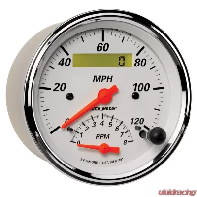 AutoMeter GAUGE; TACH/SPEEDO; 3 3/8in.; 120MPH/8K RPM; ELEC. PROGRAM.; ARCTIC WHITE - 1381