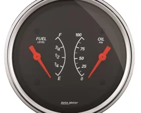 AutoMeter GAUGE; DUAL; FUEL/OILP; 3 3/8in.; 240OE-33OF/100PSI; ELEC; DESIGNER BLACK