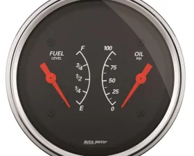 AutoMeter GAUGE; DUAL; FUEL/OILP; 3 3/8in.; 0OE-90OF/100PSI; ELEC; DESIGNER BLACK