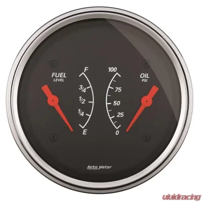 AutoMeter GAUGE; DUAL; FUEL/OILP; 3 3/8in.; 0OE-90OF/100PSI; ELEC; DESIGNER BLACK - 1434