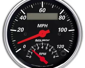 AutoMeter GAUGE; TACH/SPEEDO; 3 3/8in.; 120MPH/8K RPM; ELEC. PROGRAM.; DESIGNER BLK