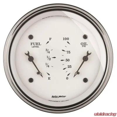 AutoMeter GAUGE; DUAL; FUEL/OILP; 3 3/8in.; 240OE-33OF/100PSI; ELEC; OLD TYME WHT - 1613