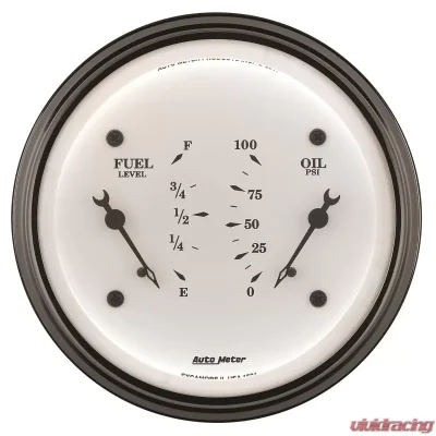 AutoMeter GAUGE; DUAL; FUEL/OILP; 3 3/8in.; 240OE-33OF/100PSI; ELEC; OLD TYME WHT - 1613