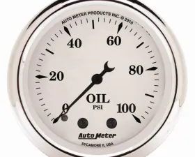 AutoMeter GAUGE; OIL PRESS; 2 1/16in.; 100PSI; MECH; OLD TYME WHITE