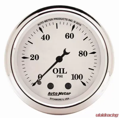 AutoMeter GAUGE; OIL PRESS; 2 1/16in.; 100PSI; MECH; OLD TYME WHITE - 1621