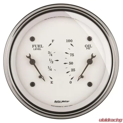 AutoMeter GAUGE; DUAL; FUEL/OILP; 3 3/8in.; 0OE-90OF/100PSI; ELEC; OLD TYME WHITE - 1624