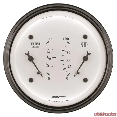 AutoMeter GAUGE; DUAL; FUEL/OILP; 3 3/8in.; 0OE-90OF/100PSI; ELEC; OLD TYME WHITE - 1624