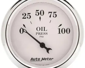 AutoMeter GAUGE; OIL PRESS; 2 1/16in.; 100PSI; ELEC; OLD TYME WHITE