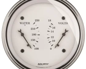 AutoMeter GAUGE; DUAL; WTMP/VOLT; 3 3/8in.; 250deg.F/18V; ELEC; OLD TYME WHITE