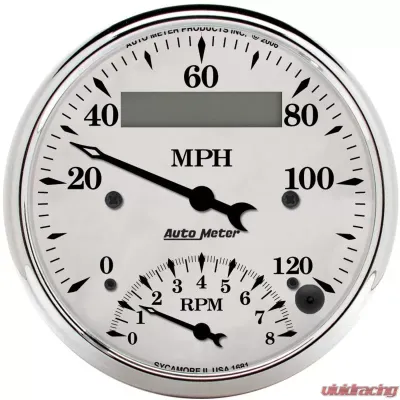 AutoMeter GAUGE; TACH/SPEEDO; 3 3/8in.; 120MPH/8K RPM; ELEC. PROGRAM.; OLD TYME WHT - 1681