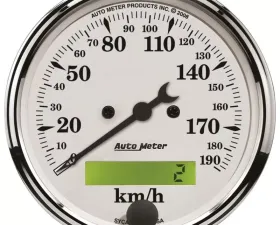 AutoMeter GAUGE; SPEEDOMETER; 3 1/8in.; 190KM/H; ELEC. PROG. W/LCD ODO; OLD TYME WHITE
