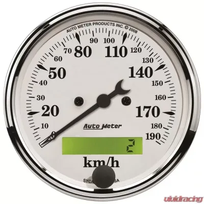 AutoMeter GAUGE; SPEEDOMETER; 3 1/8in.; 190KM/H; ELEC. PROG. W/LCD ODO; OLD TYME WHITE - 1688-M