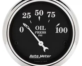 AutoMeter GAUGE; OIL PRESS; 2 1/16in.; 100PSI; ELEC; OLD TYME BLACK