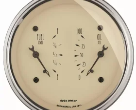 AutoMeter GAUGE; DUAL; FUEL/OILP; 3 3/8in.; 240OE-33OF/100PSI; ELEC; ANTQ BEIGE