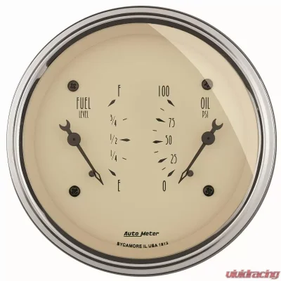 AutoMeter GAUGE; DUAL; FUEL/OILP; 3 3/8in.; 240OE-33OF/100PSI; ELEC; ANTQ BEIGE - 1813