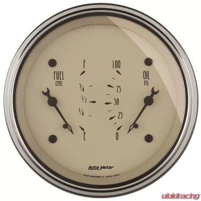 AutoMeter GAUGE; DUAL; FUEL/OILP; 3 3/8in.; 0OE-90OF/100PSI; ELEC; ANTQ BEIGE - 1824