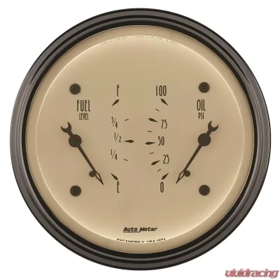 AutoMeter GAUGE; DUAL; FUEL/OILP; 3 3/8in.; 0OE-90OF/100PSI; ELEC; ANTQ BEIGE - 1824