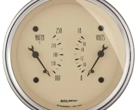 AutoMeter GAUGE; DUAL; WTMP/VOLT; 3 3/8in.; 250deg.F/18V; ELEC; ANTQ BEIGE