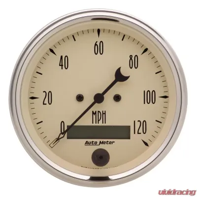 AutoMeter GAUGE; SPEEDO.; 3 3/8in.; 120MPH; ELEC. PROG. W/LCD ODO; ANTQ BEIGE - 1880