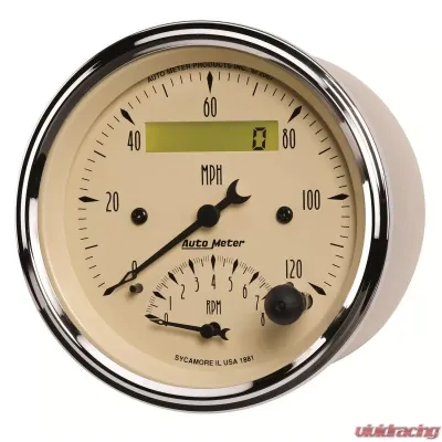 AutoMeter GAUGE; TACH/SPEEDO; 3 3/8in.; 120MPH/8K RPM; ELEC. PROGRAM.; ANTQ BEIGE - 1881