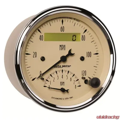 AutoMeter GAUGE; TACH/SPEEDO; 3 3/8in.; 120MPH/8K RPM; ELEC. PROGRAM.; ANTQ BEIGE - 1881