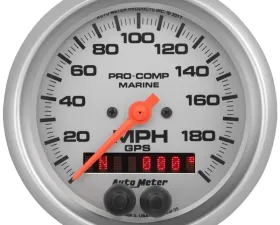 AutoMeter GAUGE; SPEEDOMETER; 3 3/8in.; 200MPH; GPS; MARINE SILVER