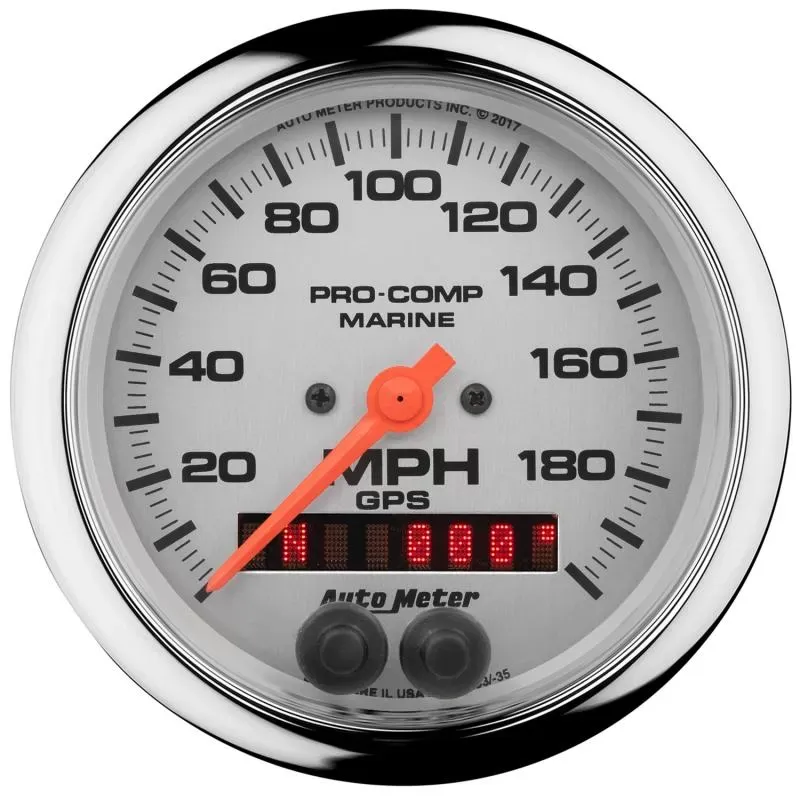 AutoMeter GAUGE; SPEEDOMETER; 3 3/8in.; 200MPH; GPS; MARINE CHROME - 200639-35