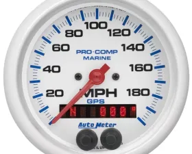 AutoMeter GAUGE; SPEEDOMETER; 3 3/8in.; 200MPH; GPS; MARINE WHITE
