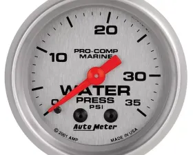 AutoMeter GAUGE; WATER PRESS; 2 1/16in.; 35PSI; MECHANICAL; MARINE SILVER