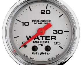 AutoMeter GAUGE; WATER PRESS; 2 1/16in.; 35PSI; MECHANICAL; MARINE CHROME